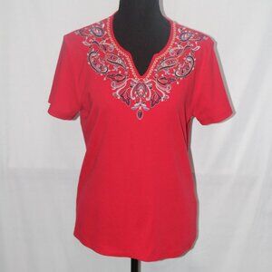 Allison Daley Petite V-Neck Embroidery Knit Top